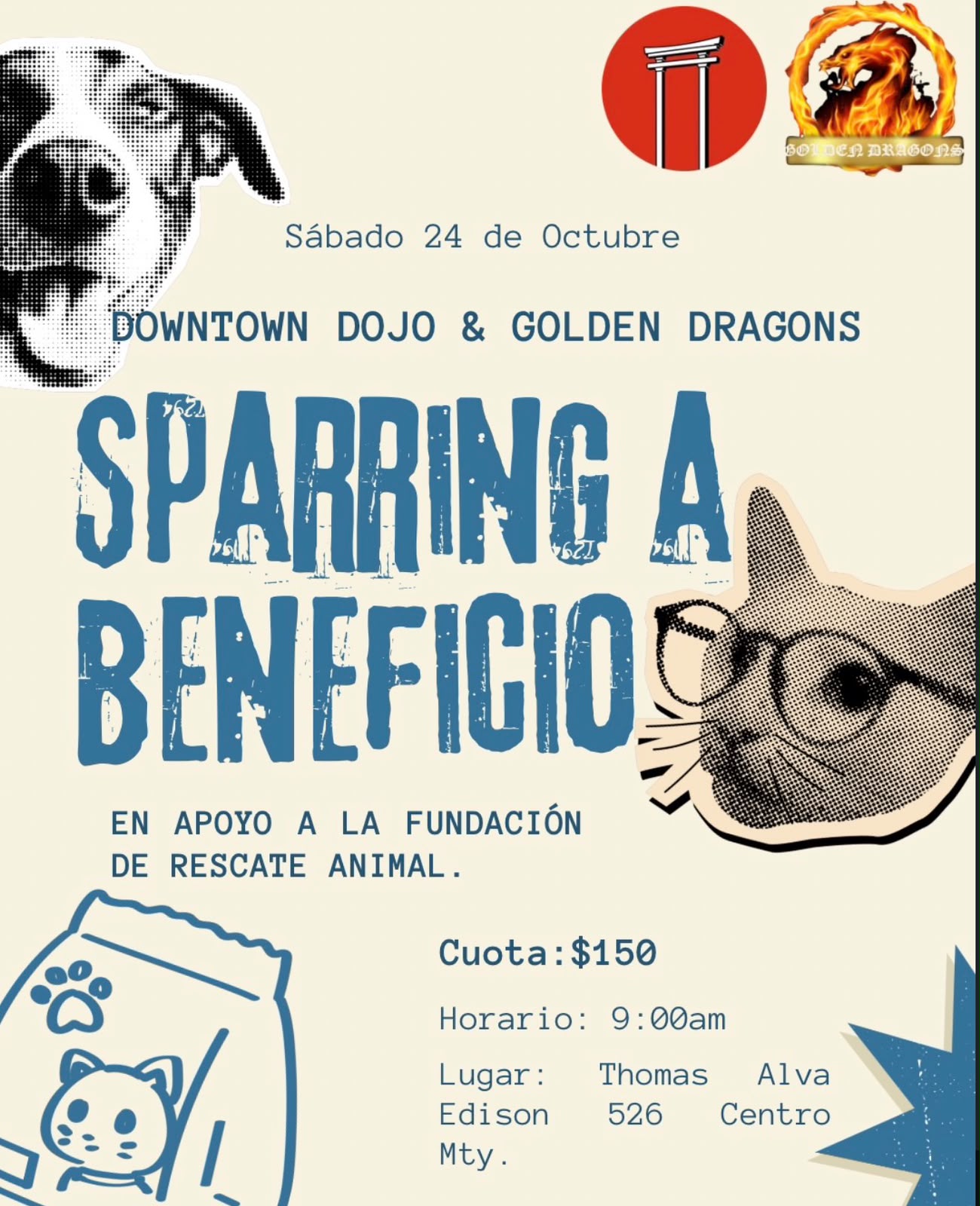 Cartel de Sparring a Beneficio -Golden Dragons by Donwtown Dojo